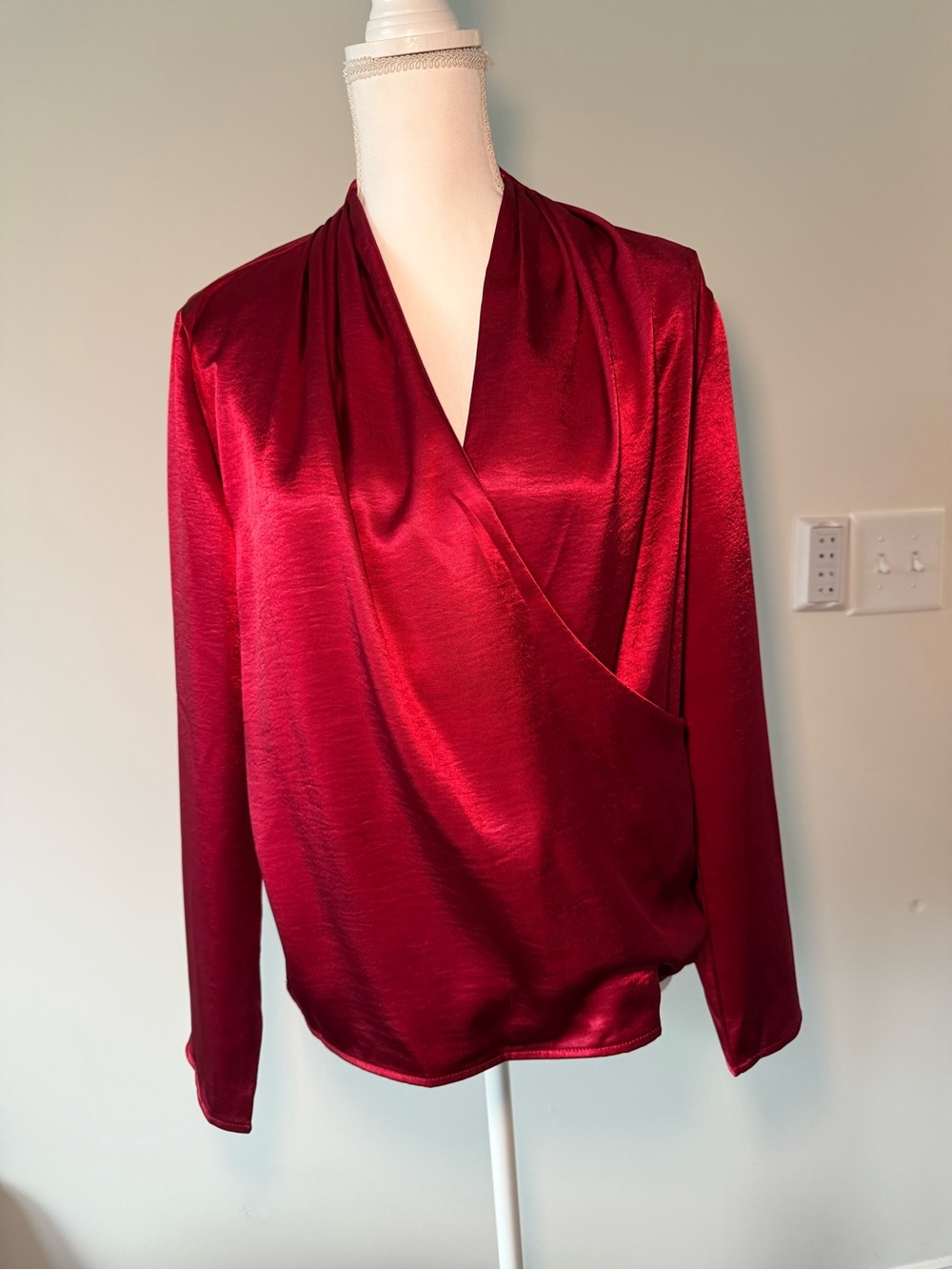 Women's Satin Wrap Blouse - Red